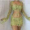 Women Sexy Dancing Dress Set Women's Beaded Knitted Sweater Three Piece Set Looking