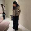 Leopard Print Women Winter Coat Faux Fur Coat Lapel Waist Tightened Jacket Single Breasted Long Sleeve Coat Daily Wear