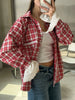 Red Stand Up Collar Plaid Cape Short Trench Coat Women's Windbreaker Long Sleeved Single Breasted Windbreaker Autumn Jacket