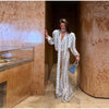 Elegant Satin Polka Dots Women's Maxi Dress Suit Ribbon V Neck Full Sleeve Waist Cinching Skirt Sets Evening Party Outfit