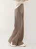 Women Wool Wide Leg Trousers Elastic Waist Side Slit Woman Wool Pants Autumn Winter 100% Merino Wool Knitted Soft Warm Trousers