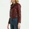 Women Faux Leather Jacket Autumn Turn-down Collar Zip-up Zipper Rivet Long Sleeve Motorcycle Coat Female Outerwear