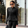 Solid Color Jacquard Glossy Satin Tops Women Chic Stand Collar Single Breasted Slim Fit Short Coats Lady Daily Outwear