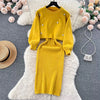 Slimming Knitted Sweater Dress Set Women's Mid-Length Base Layer Inner Wear Knee-Length Two-Piece Ensemble Vintage