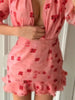 Women Elegant Flora Painted Ruffle Mini Dress Chic Full Sleeve Deep V-neck Slim A-line Dresses Lady Vacation Street Gowns