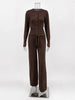 Fall Winter Knitted Suit Solid Cardigan Top Women's O neck Knitted Sweater Straight Trousers Two Piece Set Casual