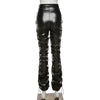 1PC Brown Faux PU Leather Pleated High Waist Stacked Pants Women Slim Hipster Street Style Long Trousers Female 2#