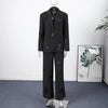 Elegant Stripe Sequin Blazer Jackets Trousers Set Lapel Long Sleeve Coat Wide Leg Long Pants Chic Female Matching Sets