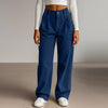Spring Autumn Loose-Fitting Corduroy Trousers Women's Solid Color Button Pocket Corduroy Wide-Leg Pants Straight Pants