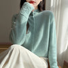 Autumn Winter Women's 100% Merino Wool Knit Cardigan Stand Collar Single Row Button Front Sweater Soft Warm Office Wear Coat
