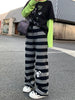 Japanese Stripe Wide Leg Trousers Y2k Aesthetic Kawaii Cartoon Embroidery Straight Pants Vintage Casual Loose Pantalones Women