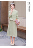 Elegant Tweed Two Piece Set for women Tassel Long Sleeve Jacket Coat + High Waist Skirt Sets Office Lady Suit