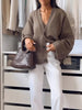 Women's Cropped Cardigans V-neck Knitted Sweater Coat Long Sleeve with Pocket Casual Streetwear Outwear Autumn