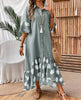 Polka Dot Printed Dress For Women Elegant Commuting Loose Lapel Single Breasted Flared Sleeves Spliced big Hem Dresses