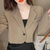 Korean Cropped Blazers Women Solid Color Simple Single-button Outwear Teens All-match Long Sleeve Office Suit Jacket