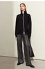 Minimalist PU Leather Casual Pants for Women Autumn Loose Floor Length Straight Slit Female Trousers 12343250