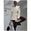 Chic Solid Waist Cinching Blazer Coat Women Wide Shoulder Split Sleeves Single Button Jacket Spring Lady Street Jackets
