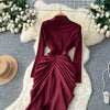 Long Dress Women Sexy Dresses Mock Neck Vestidos Y2k Streetwear Full Sleeve Tight Waist Elegant Splice Party Night Work