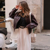 Vintage Wine Red Loose Short Leather Jacket Women Lapel Long Sleeves Zipper Cropped Coat Autumn Lady Street Outwear