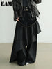 High Elastic Waist Black Pleated Ruffles Long Wide Leg Pants Trousers Women Tide Spring Autumn 1DH8255
