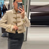 Black Court Style Cropped Jacket For Women Elegant O-neck Long Sleeve Double Breasted Coat Lady Spring Chic Outwear