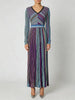 Hit Color Striped Spliced Bright Silk Dresses for Women V Neck Long Sleeve High Waist Knit Dress Female