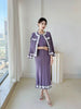 Black White Colorblock Design Women's Pleated Two Pieces Set O-neck Beaded Petal Hem Short Coat +Elastic Dress 2DB6662