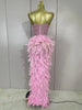 Stock Women Sexy Sparkly Rhinestone Mesh Feather Long Dress Elegant Evening Party Celebrate Birthday Performance Costume