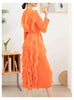 Ruffles Pleated Dress For Women Round Neck Long Sleeves Belt Dresses Female Festival Clothing Spring 2DA3661