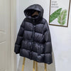 Women Belted Down Jacket with Hood Autumn Winter Warm Thick Outwear White Duck Down Casual Coat