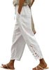 Women's Pants Elastic Waist Solid Color Lace Spliced Drawstring Pocket Simple Basic Casual 9-point Pants