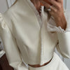 Urban Solid Women's Two Piece Set Elegant Puff Long Sleeve V Neck Blazer Mesh Suit Skirt Autumn Lady Outfit