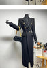 Women's Black Long Wool Coat Autumn Winter Tweed Jacket Lapel Double-Breasted Elegant Fitted Long Outerwear