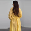 Casual Pleated Women's Dress Solid Long Sleeve O-Neck Waist-Closed Lace-Up Dresses Chic Female Vacation Holiday Robe