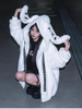 Winter Sweet Kawaii Soft Warm Purple Faux Fur Coat Women Bunny Ears Designer Clothes Fluffy Jacket Hoodie