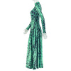 Women's Retro Print Turtleneck Long Sleeve Waistband Pleated Big A-Line Long Dress
