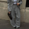 Elegant Button Jacket Pants Suit Women Solid Loose Full Sleeve Lapel Jackets Straight High Waist Trousers Suit