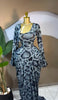 Women Floral Tie Dye Print Stacked Ruched Long Sleeve A-line Maxi Long Dress Birthda Party Education Dresses