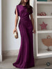 Casual O-neck Draped Gowns Dress Elegant Hight Waist Slim Fit Evening Dress Vestidos Women Temperament Solid Long Dress