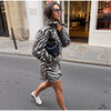Women Zebra Print Faux Fur Coat Shorts Set Lapel collar Long Sleeve Jacket Shorts Set for Women Winter Warm Matching Outfits