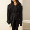 Spring Autumn Solid Women Short Windbreaker Stand Collar Long Sleeve Belt Single Breasted Female Coat Elegant Lady Outwear