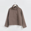 Woolen Dark Blue Jacket Women Autumn Single Breasted Stand Collar Loose Female Coat Office Lady Street Short Outwear Tops