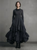 Women's Cowl Neck Dress Long Sleeve Black Minimalist Ruffle Layered Dress Gothic Casual Retro Pockets A-line Chic Dresses