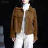 Women Autumn Corduroy Coats Lapel Neck Long Sleeve Jackets Woman Outwears Casual Buttons Up Coats Oversize
