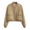 Women Solid Bomber Jackets Coat With Pockets V-Neck Single Breasted Long Sleeves Female Chic Lady Outfits