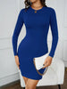 Crew Neck Slim Solid Dress, Elegant Long Sleeve Dress For Spring & Fall, Women's Clothing