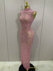 Sexy Sparkly Crystal Diamonds Mesh See Through Long Dress Women Elegant Party Costume Singer Stage Performance Outfit
