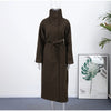 Retro Solid Stand Collar Long Tweed Coat Women Large Lapel Single Breasted Coats With Belt Lady Chic Street Outwear