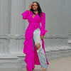 Vintage Women Long Sleeve High Side Split Ruched Up Wrap Lapel Collar White Maxi Long Dress Street Dresses
