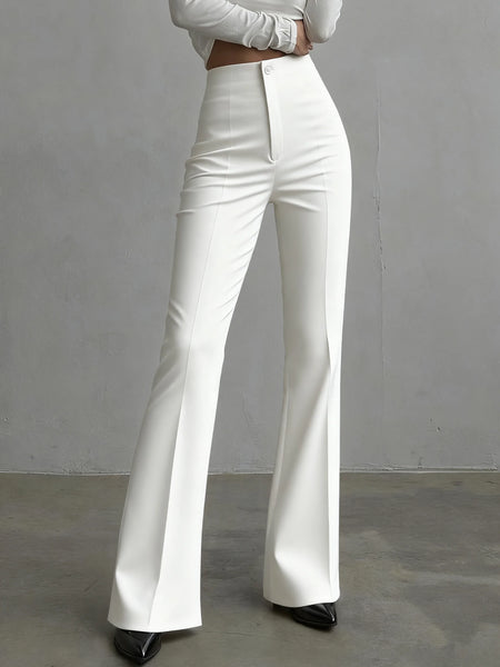 Ladies' autumn solid color casual elegant commuting high waisted straight leg pants suitable for daily outings office commuting